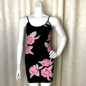 JOLIE & JOY | Fitted Sexy Black Strapped Floral Dress | Pajama Stretchy